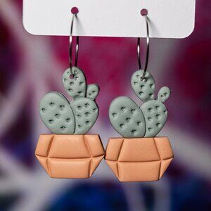 Galactic Captures Potted Cacti Polymer Clay Hoop Earrings